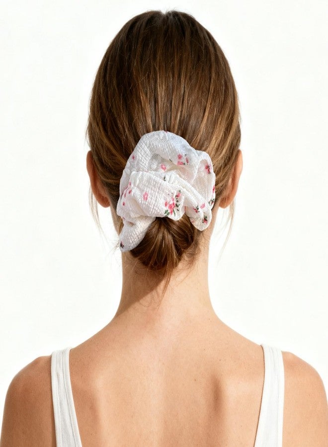 PIDOUDOU 3 Pieces Floral Scrunchies for Women, Blossom Lace Scrunchies Hair Ties Ponytail Holder Hair Accessories Gift - Image 5
